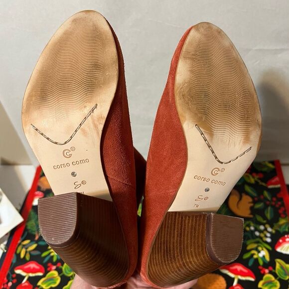 Very Corso Como 10th Anniversary Burnt Orange Suede Ankle Boots Booties Size 7 - Picture 8 of 10